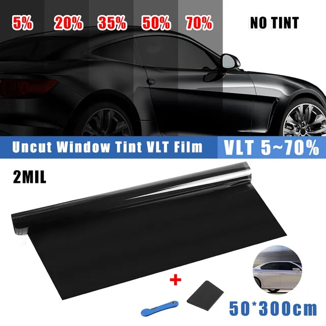 50*300CM 2mil Car Window Film 5%/20%/35%/50%/70% VLT Black Window Tinting  Glass Shading Sticker Auto Home Summer UV Protector - AliExpress