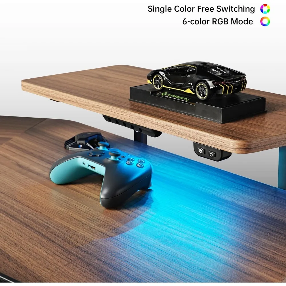 72" Gaming Desk, Wing-Shaped Music Studio Desk, Large Computer Table LED Convertible Monitor Stand Dual Headphone Hanger 3