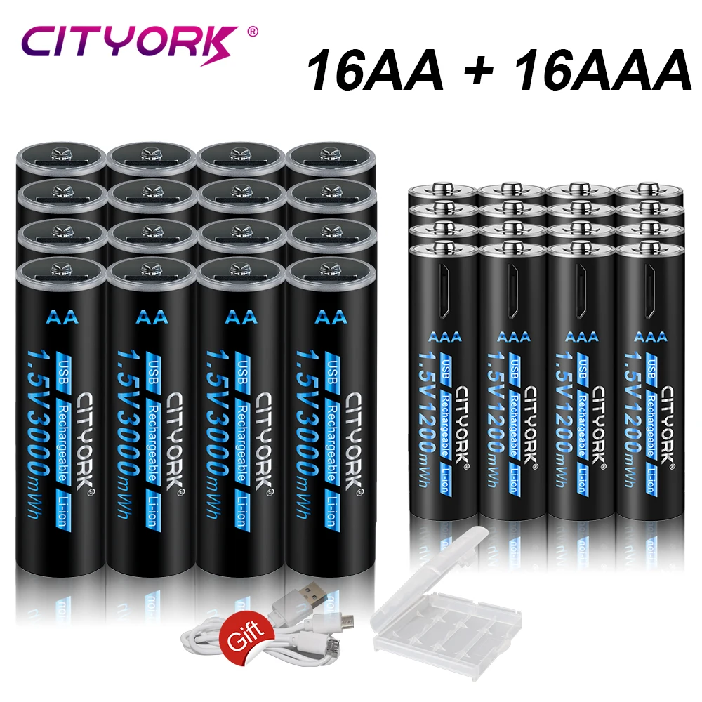CITYORK Pilas recargables de iones de litio AAA, 1,5 V AAA recargables,  1200 mWh con carga USB (4 unidades) : : Electrónica