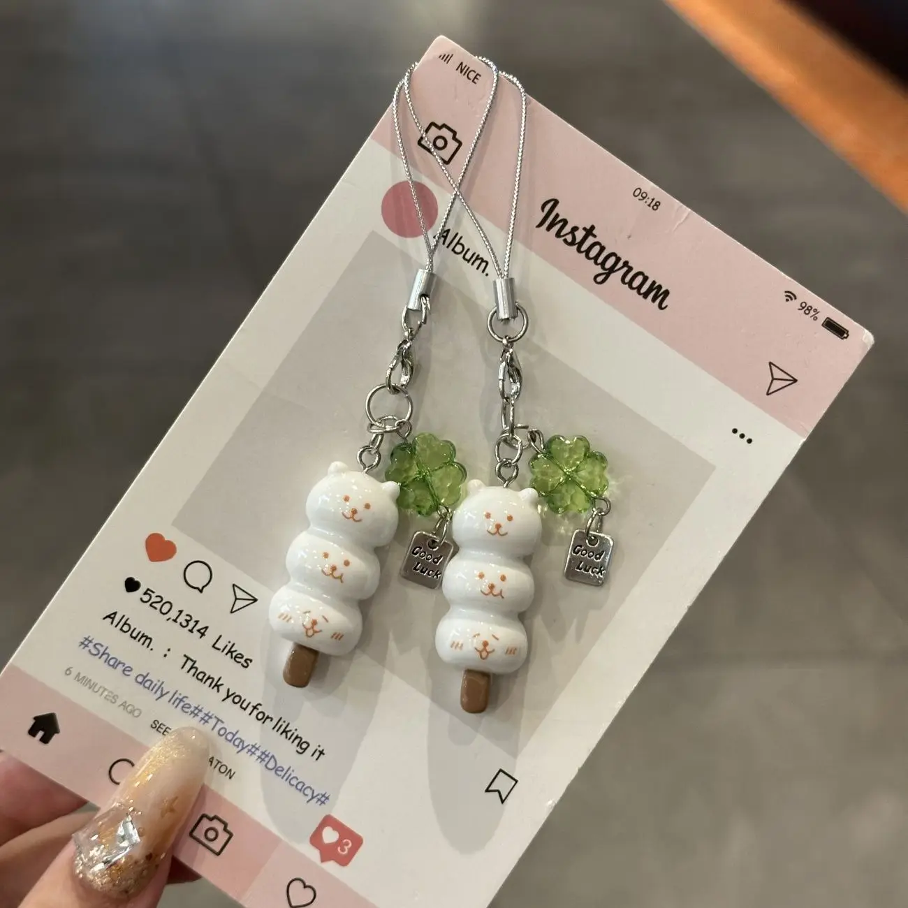 Charming Kawaii Cat Leaf Phone Charm - Handmade DIY Accessory