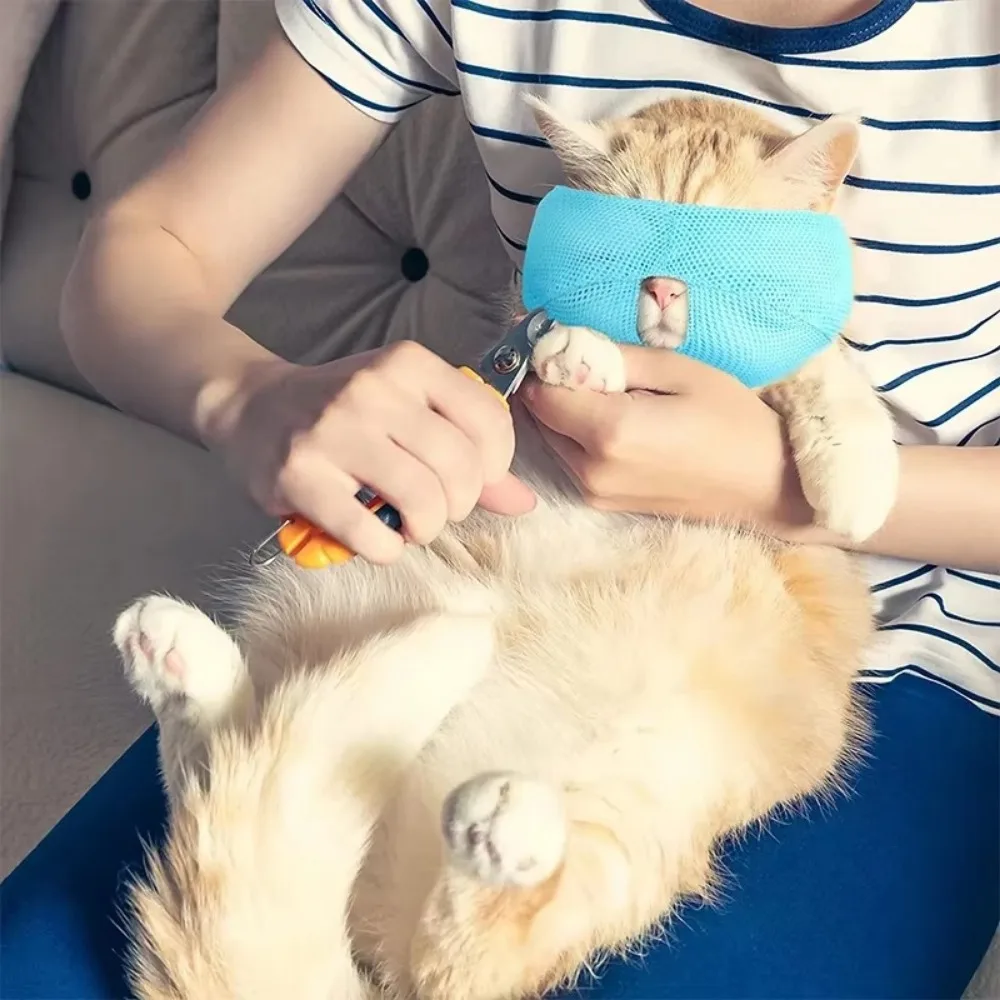 새로운 통기성 고양이 입마개 메쉬 화려한 색상의 물림 방지 고양이 입 보호대 새끼 고양이 목욕 가방