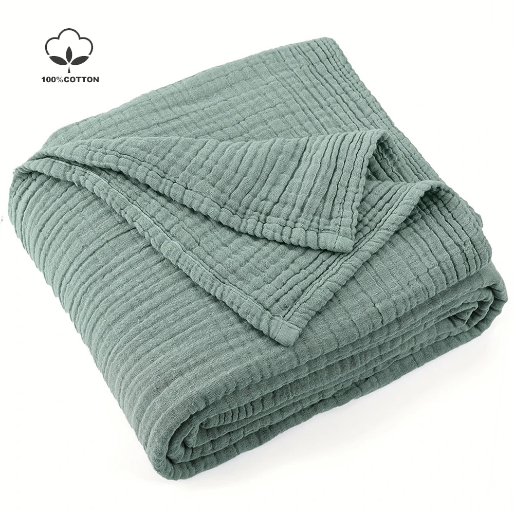 Battilo 100% Cotton Muslin Throw Blanket for Sofa 6 Layer Breathable Lightweight Boho Throws for Couch Bed Large Summer Blankets