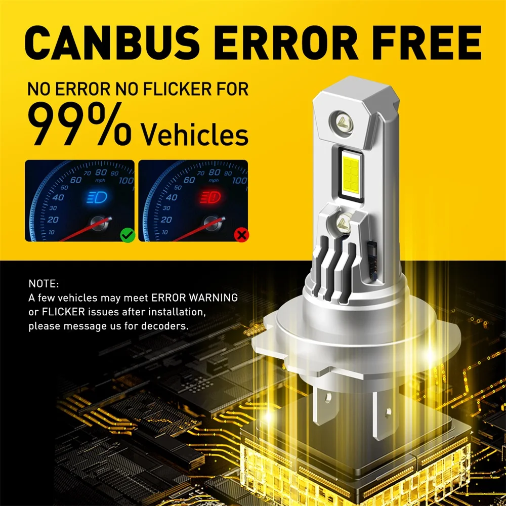 AUXITO 2X 12V H7 LED Headlight Canbus No Error H7 Turbo LED Bulb 360 CSP 100W 20000LM for Toyota Corolla Honda Hyundai Ford Kia