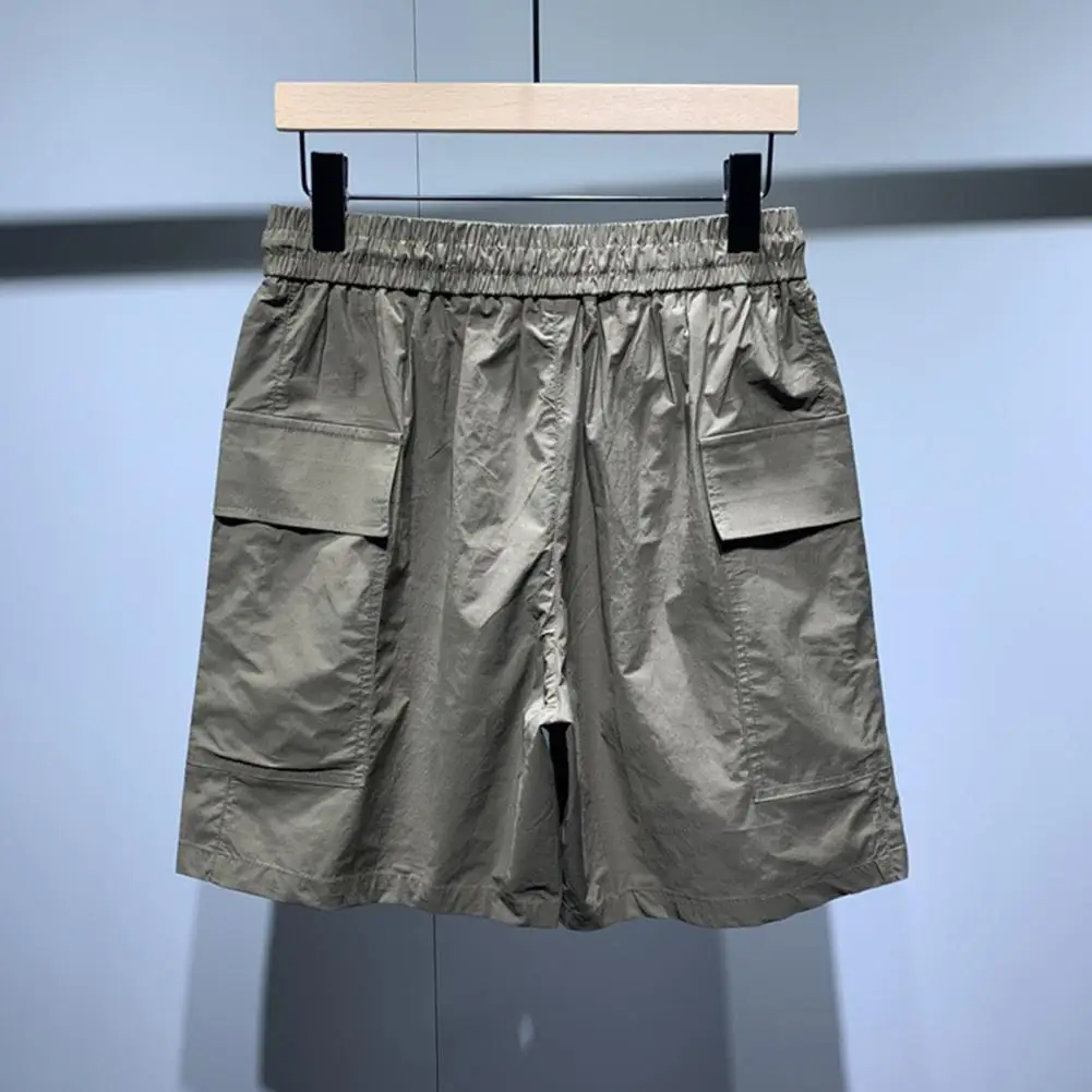Solid Color Tops Shorts Set Men's Casual Hooded Drawstring Top Wide Leg Shorts Set for Summer Outfit Elastic Waist Cargo Outfit