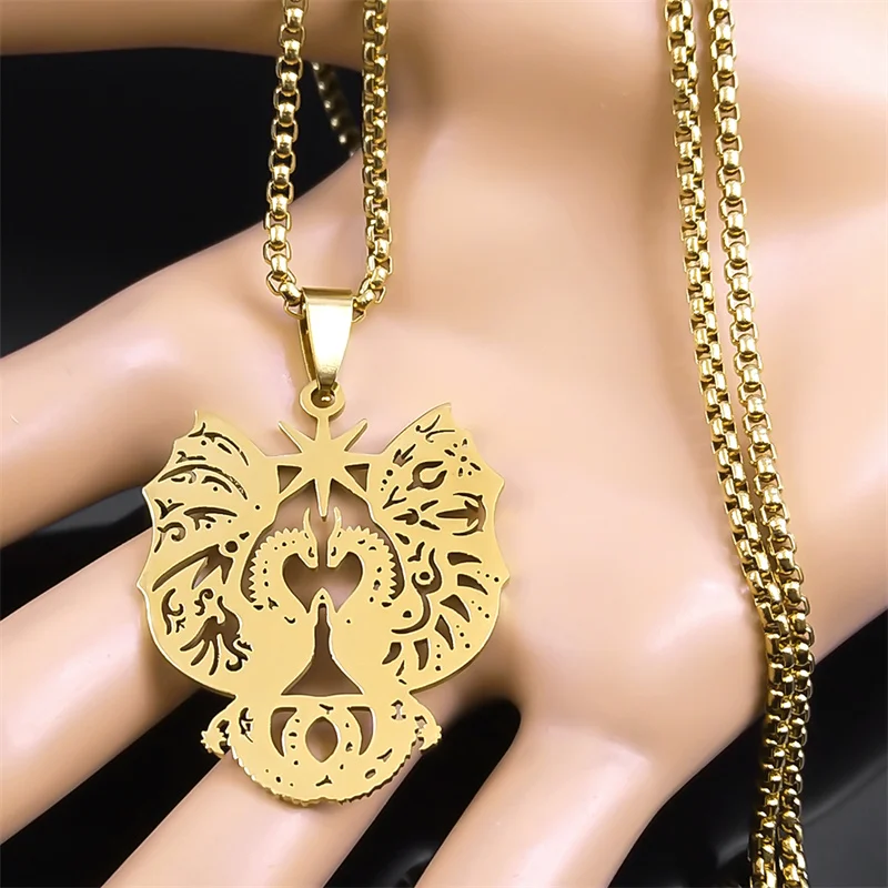 Mode fliegende Drachen Halskette für Frauen Männer Edelstahl Gold Farbe heilige Tier Amulett Anhänger Schmuck Joyas Nzzz513s01 – Detail 7