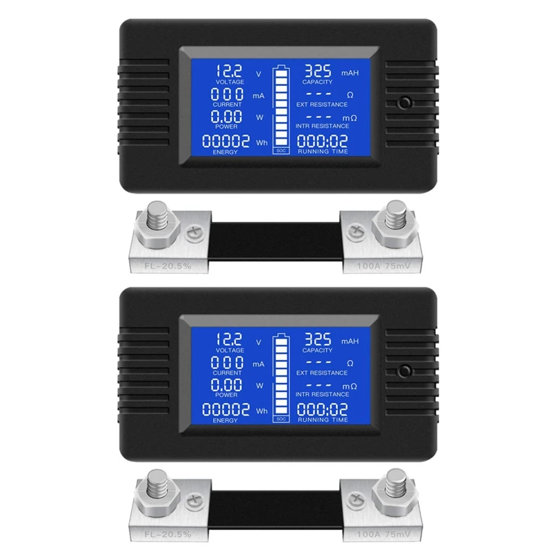 

2X Многофункциональный измеритель мощности аккумулятора постоянного тока с ЖК-дисплеем (широко применяется для аккумуляторов 12 В/24 В/48 В RV/автомобиля)