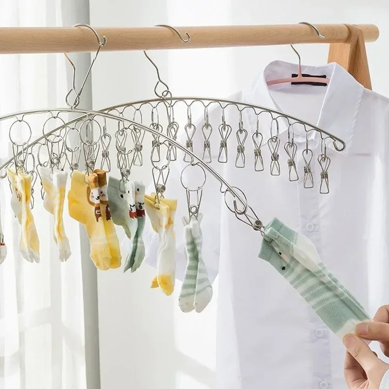 20 Clips Clothes Drying Hanger Windproof Stainless Steel Clothing Rack Sock Laundry Airer Hanger Underwear Socks Holder 3