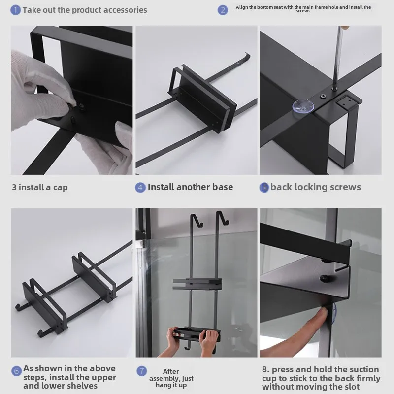 Stainless Steel Shower Room Rack – Hanging Bathroom Shelf, Double Layer Storage Basket, Glass Door Rear Towel Rack Organizer 4