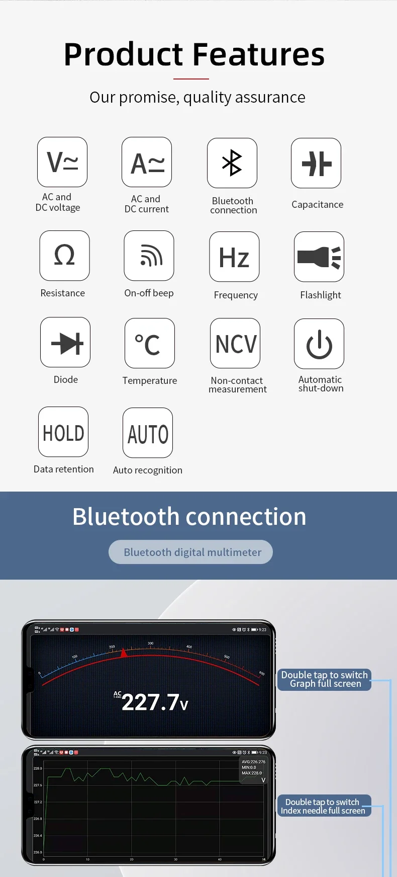 ZT-5B 전문가용 디지털 멀티미터 6000 카운트 True RMS AC/DC 전압 전류 측정 블루투스 미니 전자 테스터