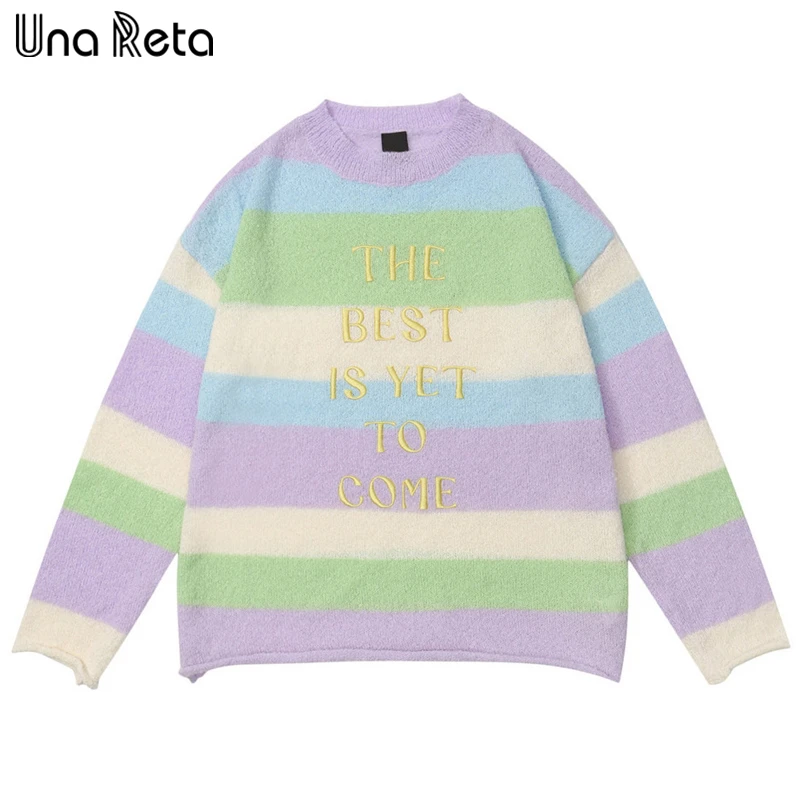 

Una Reta Sweater Men Pullovers Autumn Winter Harajuku Casual Long Sleeve Knitwears Tops Embroidery Unisex Sweaters
