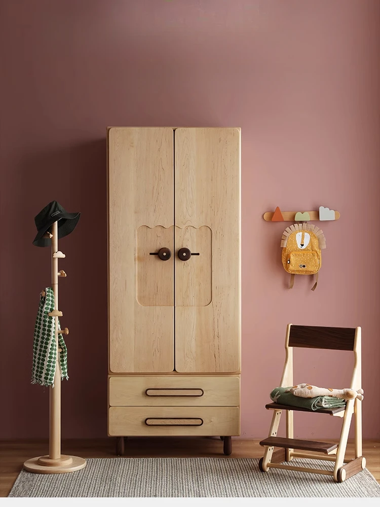 Nordic all solid wood children's wardrobe bedroom wardrobe multi-functional combination storage collection