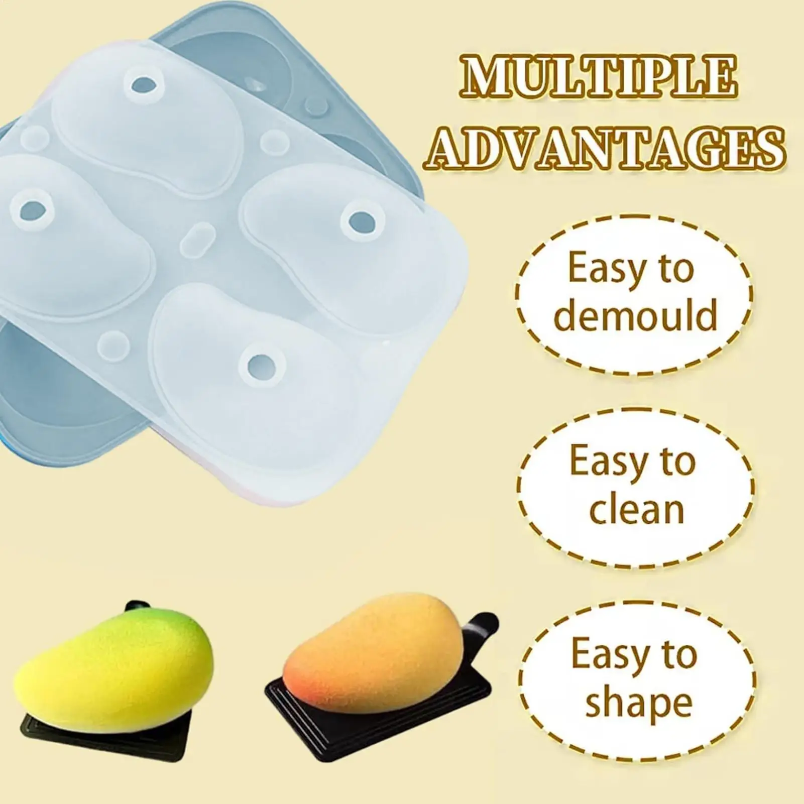 3D Homemade Chocolate Mold Mango Shape Mousse Mold 4Cavity Easy Demoulding Cake Moulds Fruit shape dessert chocolate baking tool