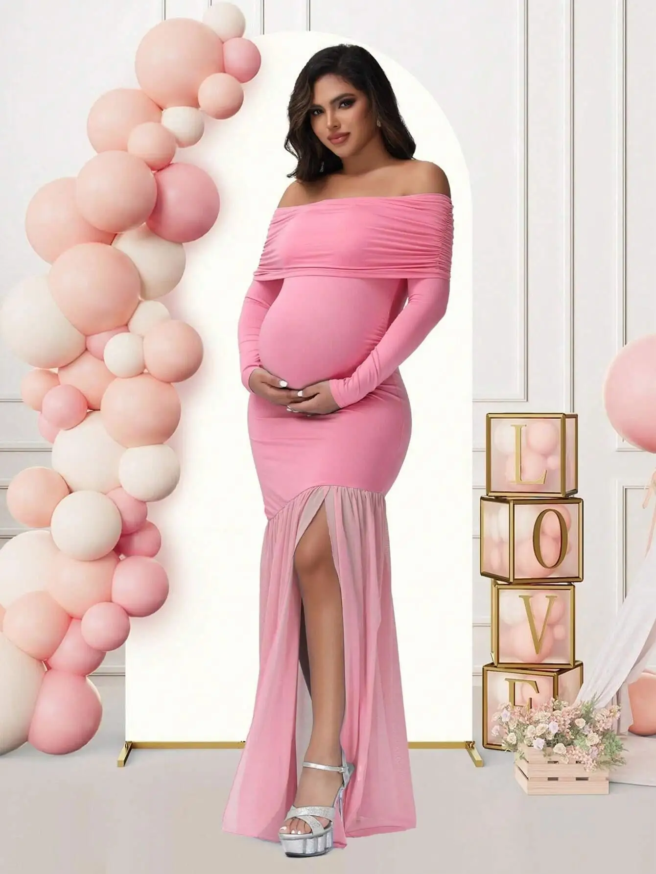 green emerald velvet dress Kate Mesh Custom Maternity Photoshoot Gowns main image 1