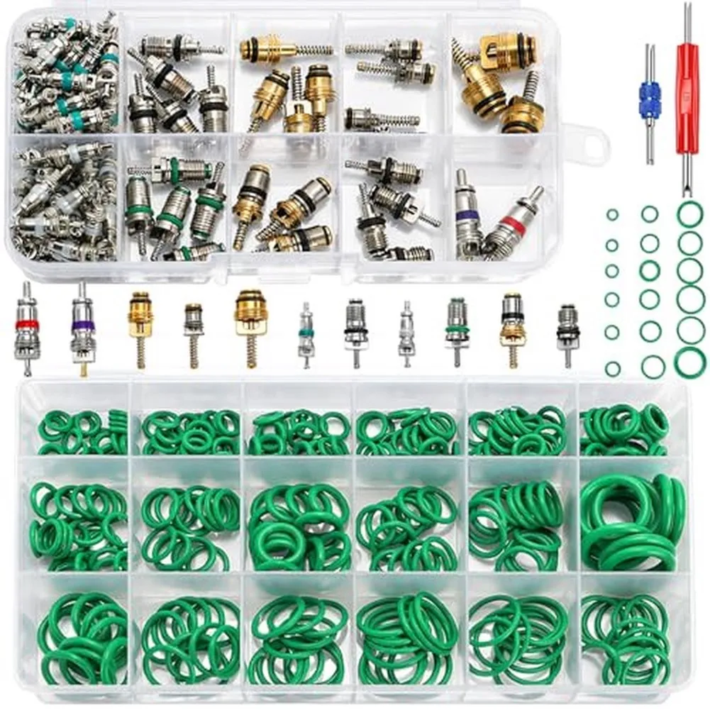 Kit di Riparazione per Aria Condizionata Auto da 372 Pezzi, Set di O-Ring R12 R134a, Valvole e Componenti per Linee di Refrigerazione Auto
