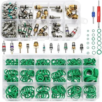 Kit di Riparazione per Aria Condizionata Auto da 372 Pezzi, Set di O-Ring R12 R134a, Valvole e Componenti per Linee di Refrigerazione Auto