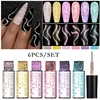 MEET ACROSS 6Pcs/Set Reflective Glitter Line Gel Nail Polish Metallic Mirror Nail Art Liner UV Gel DIY Painting Drawing Varnish 4