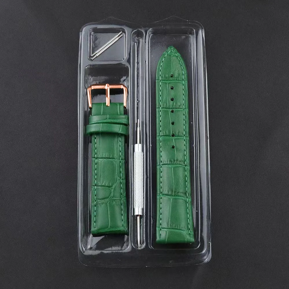 Premium Genuine Leather Watch Strap in Green, Purple, and Blue with Gift Box