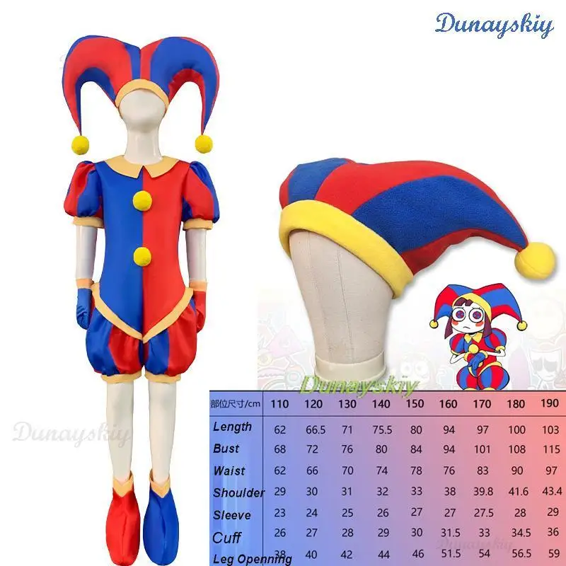 

Pomni Cosplay Costume Hat Anime Cartoon Amazing Digital Bodysuit Circus Kids Adult Size Clown Halloween Party Funny Outfits Gift