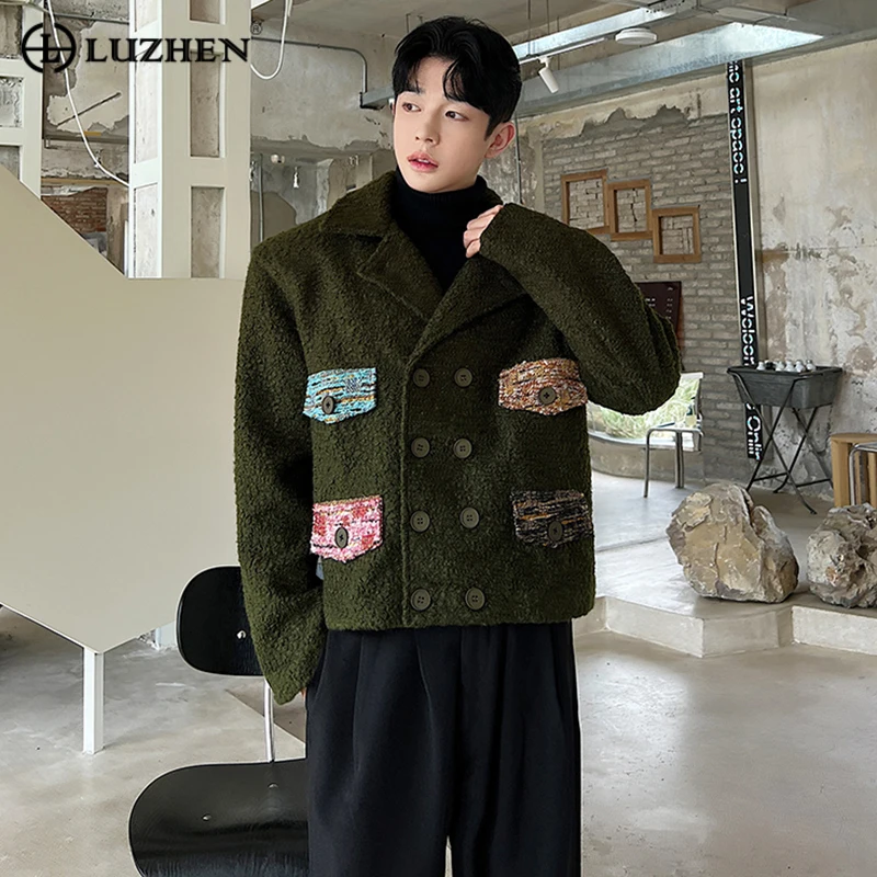 

LUZHEN Korean Style Woolen Coat Trendy Men's Short Handsome Double Breasted Coat Loose Thick New Jackets Fashion Autumn D93070