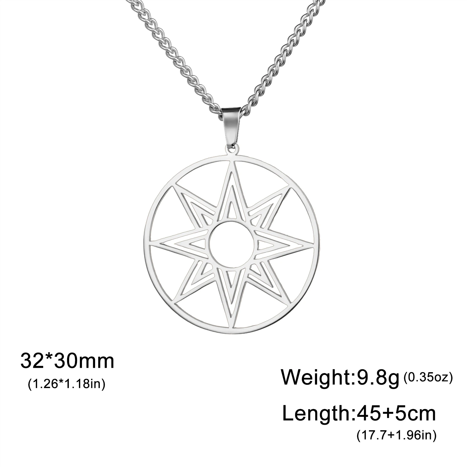 LIKGREAT Large Octagram Necklace Stainless Steel 8 Point Star of Ishtar Innana Star of Venus Charm Pendant Hellenic Necklace