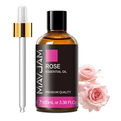 Aromatherapy Bliss: 100ml Pure Essential Oil Collection with Glass Dropper - Lavender, Eucalyptus, Rosemary, and Vanilla Scents - 100ml (Rose)