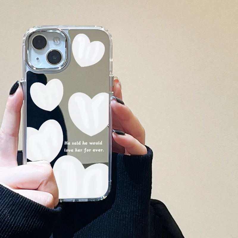 Love Heart Mirror Phone Case For iPhone 14 Pro Case iPhone