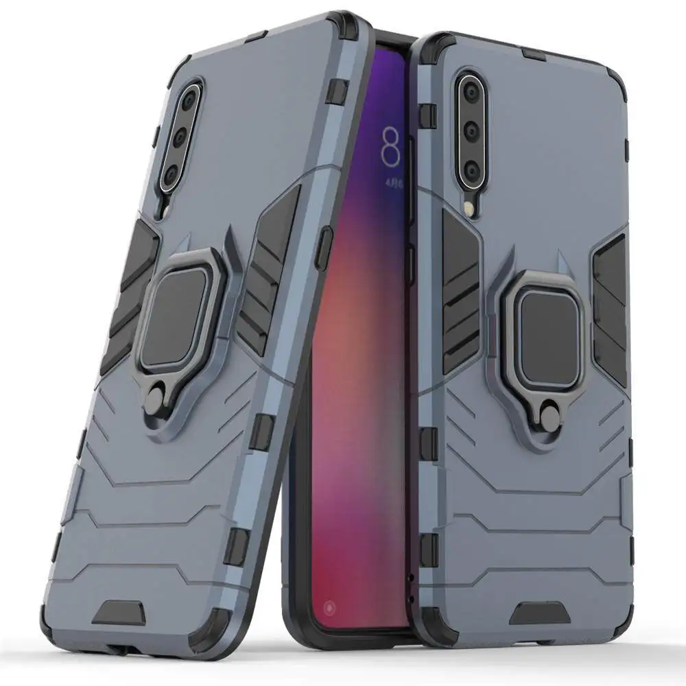 Luxury Armor Shockproof Phone Case with Metal Ring Holder - Silicone TPU and Hard PC Design