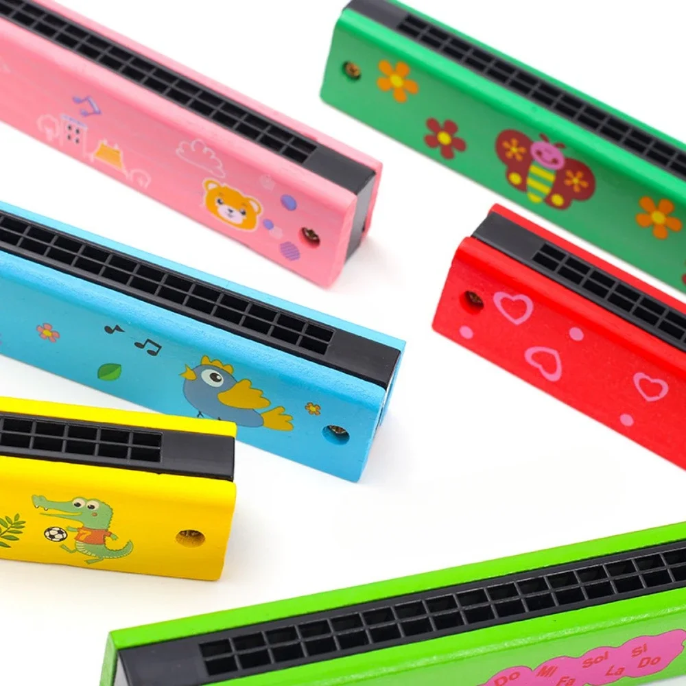 2pcs Children's 16 Hole Harmonica Wood Cartoon Beginner C Tuning Double Row Puzzle Easttop Playing Music Education Random Lovely diatonic harmonica chromatic harmonica kids harmonica mouth harp