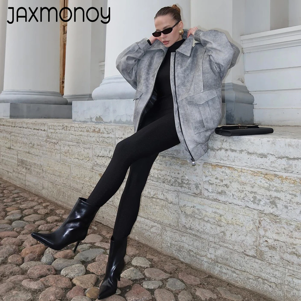 

Jaxmonoy Women's Real Leather Jacket Spring Sheepskin Bomber Jackets Lady Fashion Genuine Leather Overcoat 2024 New Arrival Fall