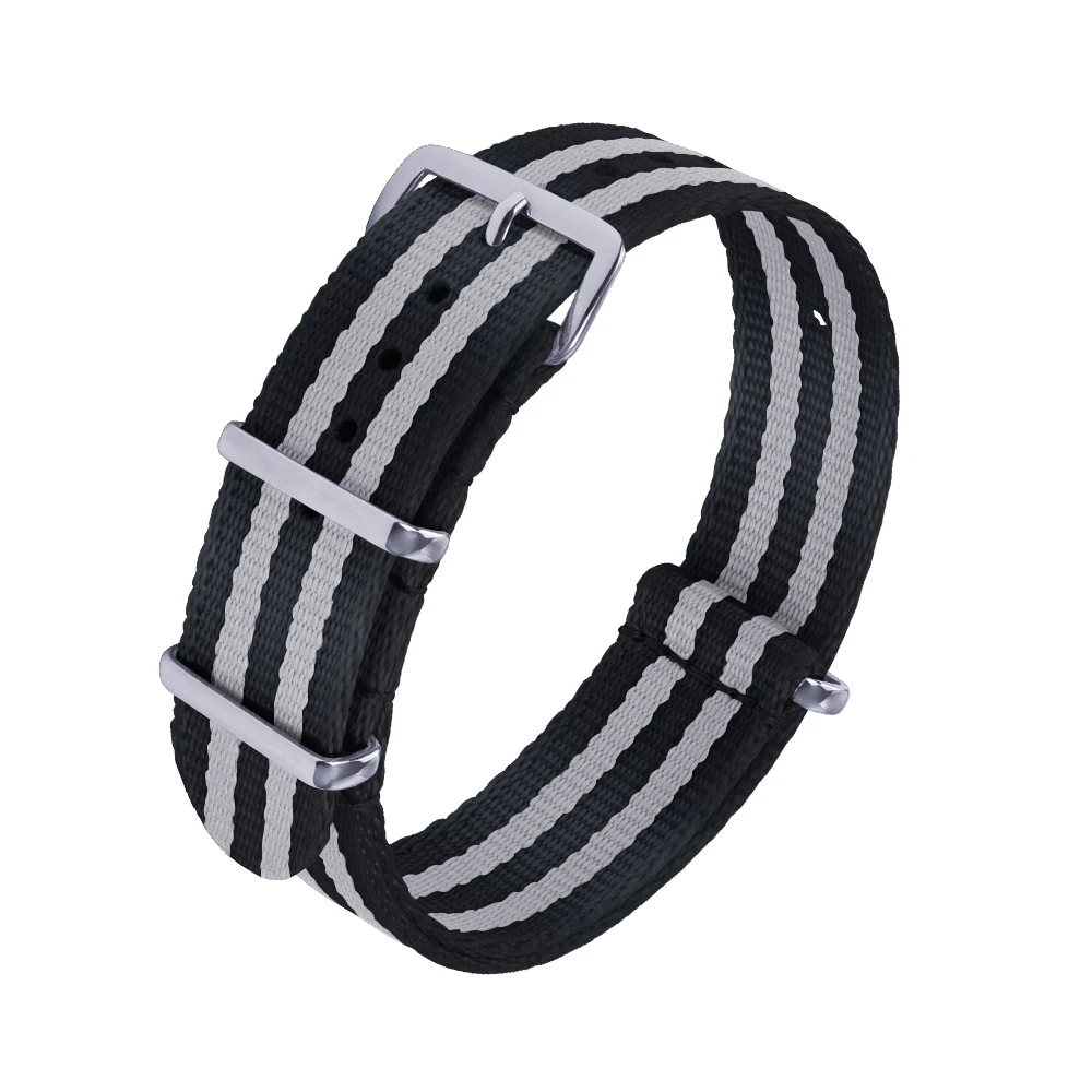 Durable Nylon Watch Band with Silver Buckle - Versatile Sport Strap