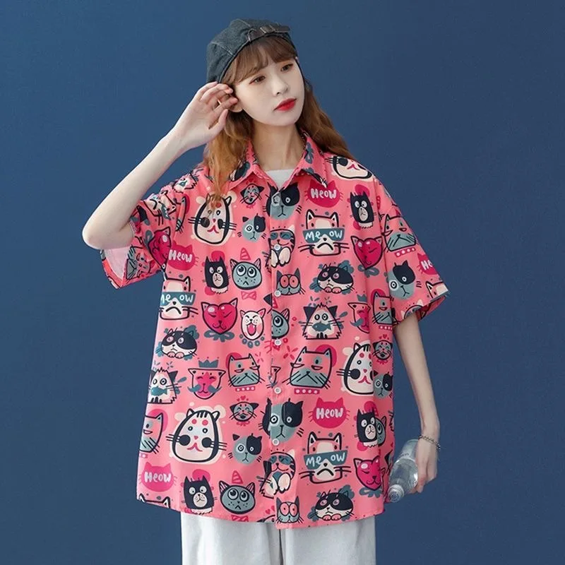 Short Sleeve Shirt for Women High End Design Cute Style Flower Shirt Chic Hong Kong Flavor Top Kawaii Y2k Summer New 2024