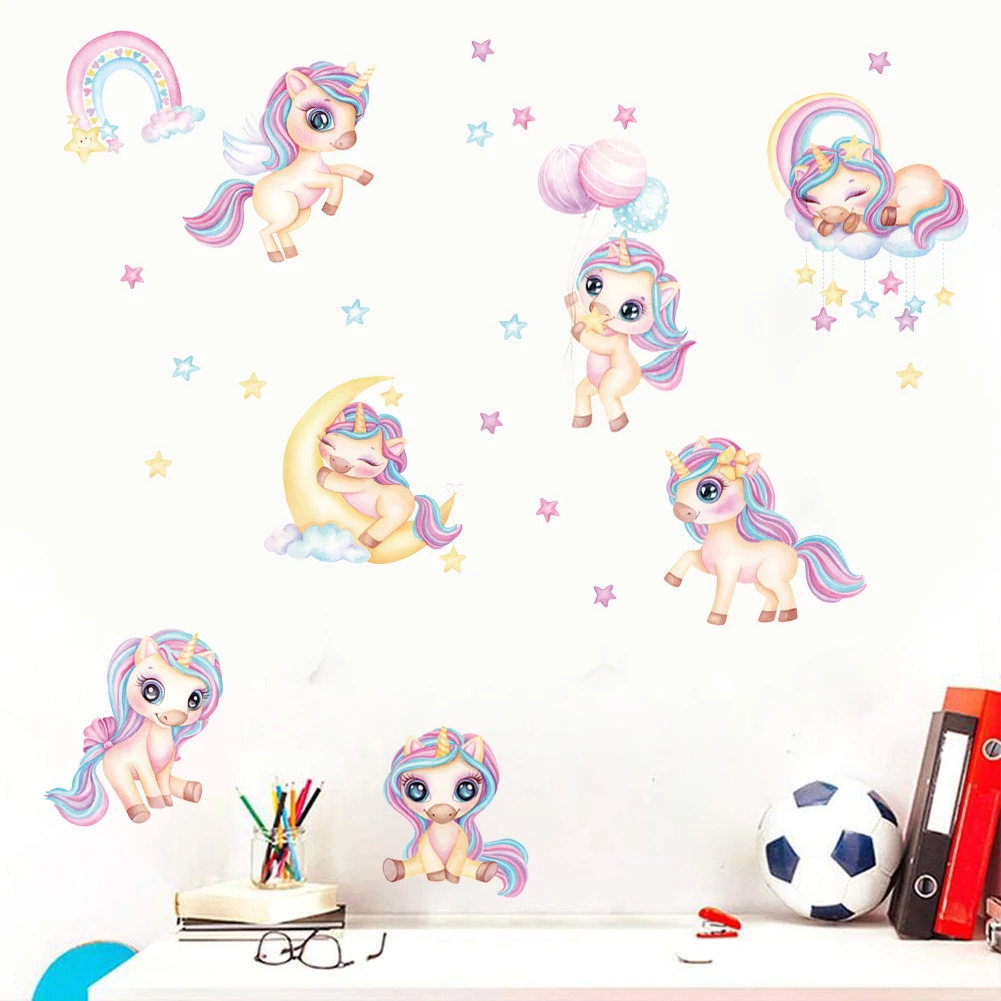 Cute Pink Pony Rabbit Love Balloon Wall Stickers Broken Wall Poster Wall Art Car Decal Kids Room Decoration Favors Murales