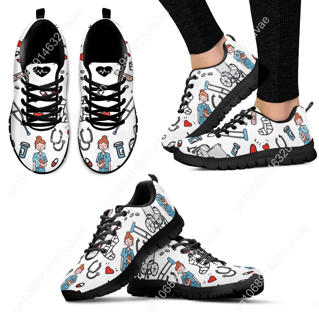 Spring Leisure Sneakers for Ladies Orthopedic Nurse Pattern Flats Lace Up Shoes Comfortable Air Mesh Footwear Zapato