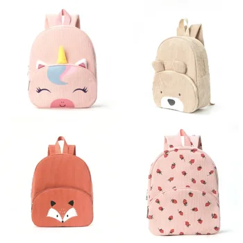 1PC Corduroy Backpack Large Capacity Cartoon Unicorn School Bag Lightweight Wear Resistant Fashion Student Daily Backpack 1