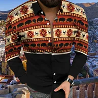Aloha Hawaiian Shirt Men's Casual Long Sleeve Ethnic Aztec Printed Tropical Aloha Indian Blouse Shirts Holiday Camisa Hawaiana - Image 2
