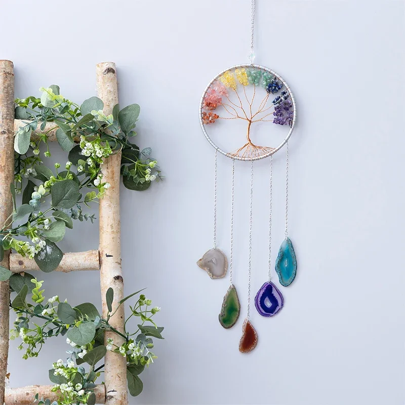7 Chakra Gemstone Tree of Life Dream catchers Color Agate Wall Hangings Room Window Garden Wind Chimes Dream Catchers Home Decor