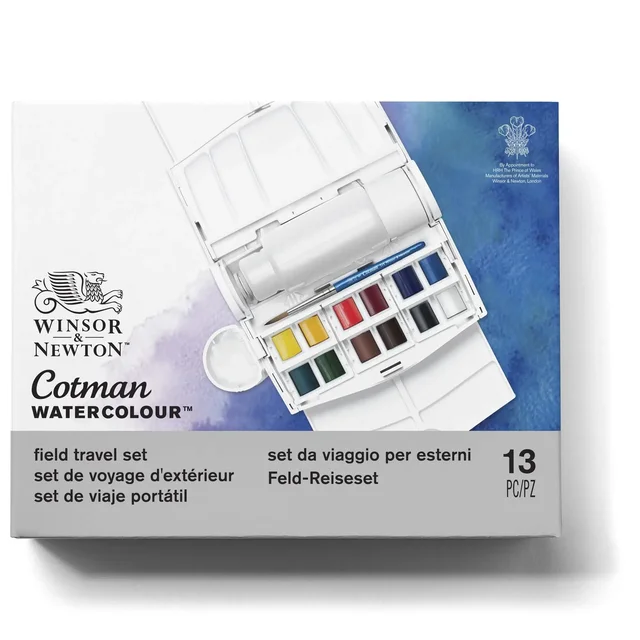 Winsor&Newton Cotman Watercolor Paint Set Field Travel Set 12 Color Half Pans WaterColor Brush Mixing Palette Brush Washing 1