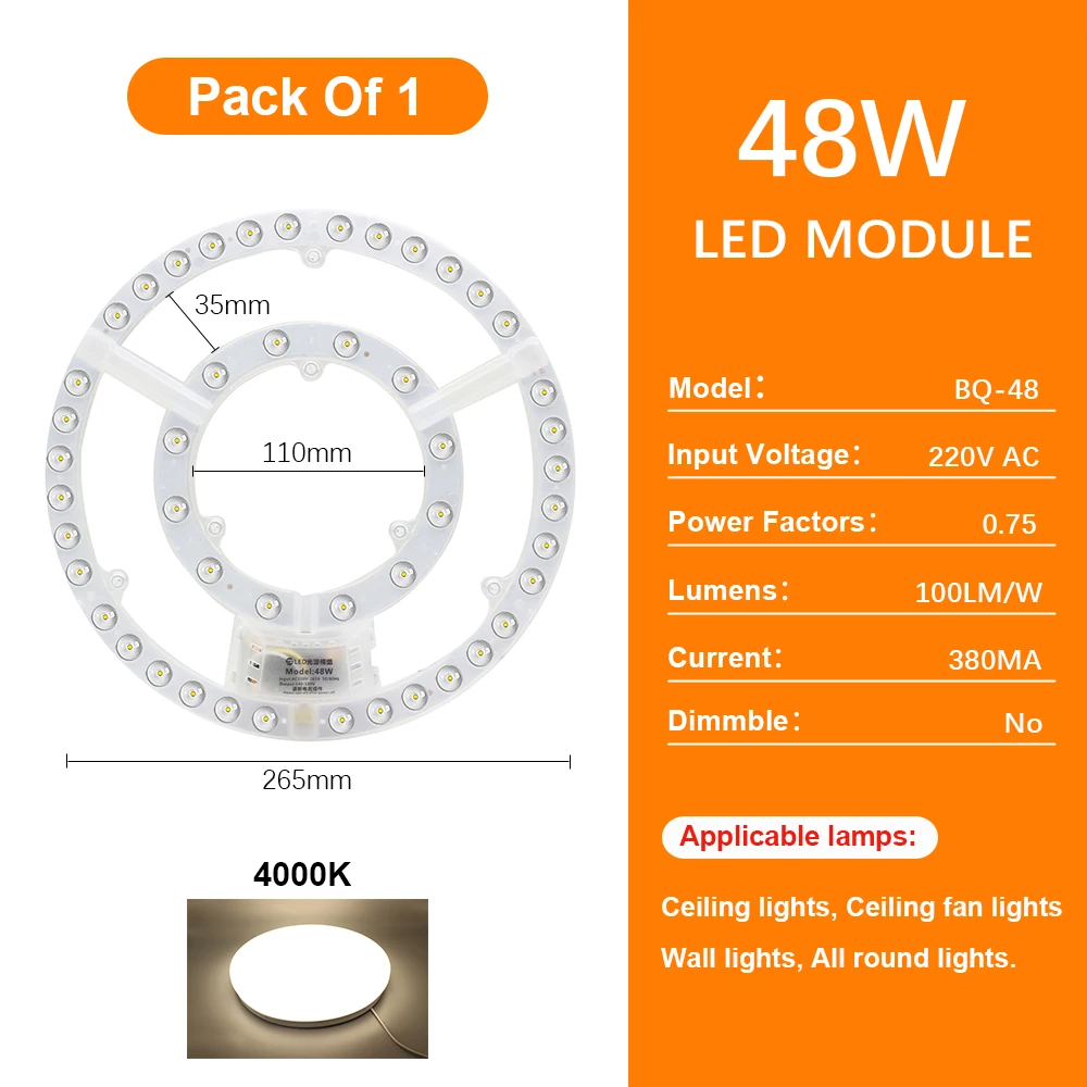 ตัวเลือกสินค้า แผง LED 220V โมดูล 72W สำหรับเพดานพัดลมไฟ
