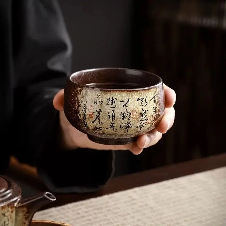Original ore retro kiln transformed tea cup coarse pottery tea cup large single ceramic household kung fu setSingleCup