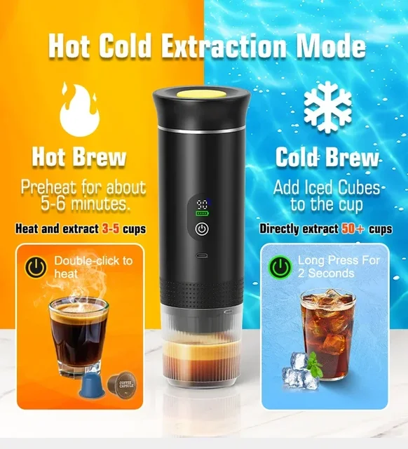 Foombthe Portable Espresso Coffee Machine – Digital Display, 3-in-1 Capsule Coffee Maker for Car, Home & Camping 6