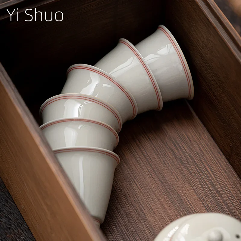 Tea Cup Kung Fu Set Hand Painted Double Line Master Home Ceremony Personal Small Size Bowls