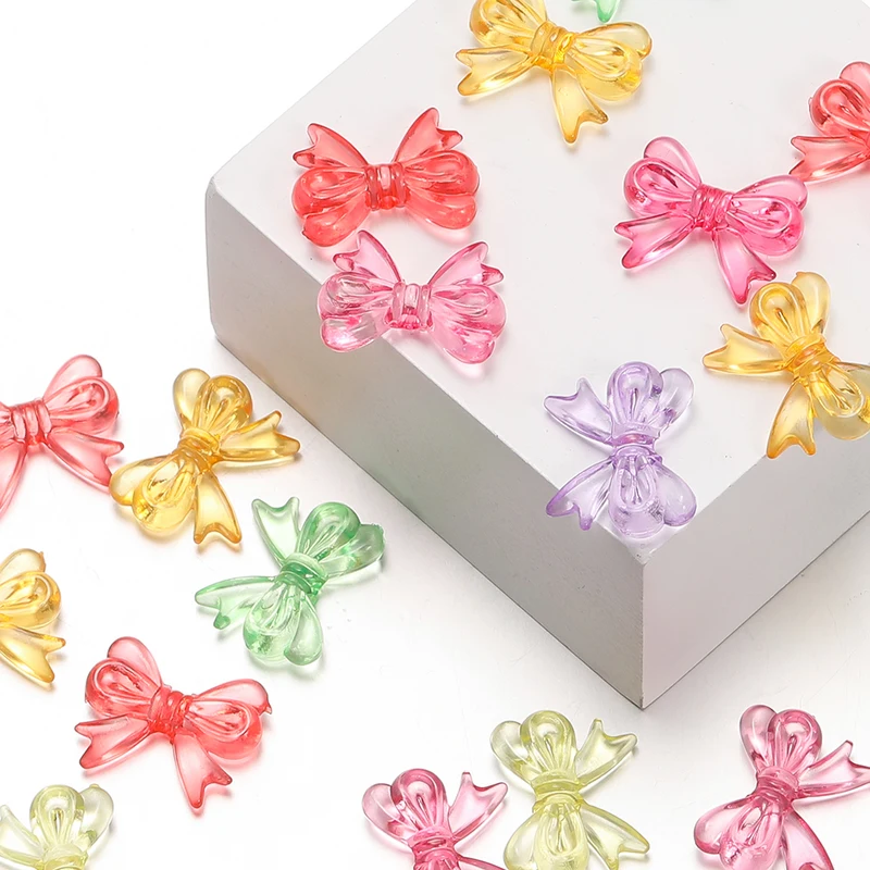 30Pcs/Lot 14x18mm Multicolor Transparent Bow Acrylic Bead