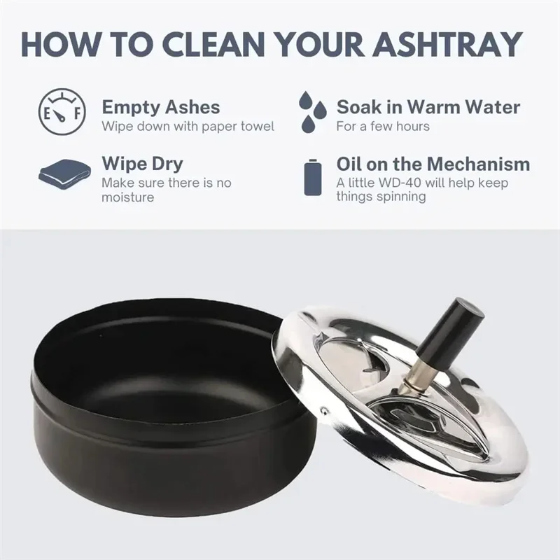 Metal Ashtray Round Rotating Self-Clearing Smokeless for Office Men metal ashtray cigarettes ashtray