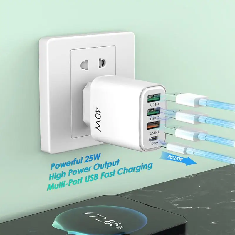 

USBC Fast Charger PD40W+3USB Mobile Phone Charger Fast Charging QC3.0 Charging Head Multifunctional PD Charging Plug For Tablet