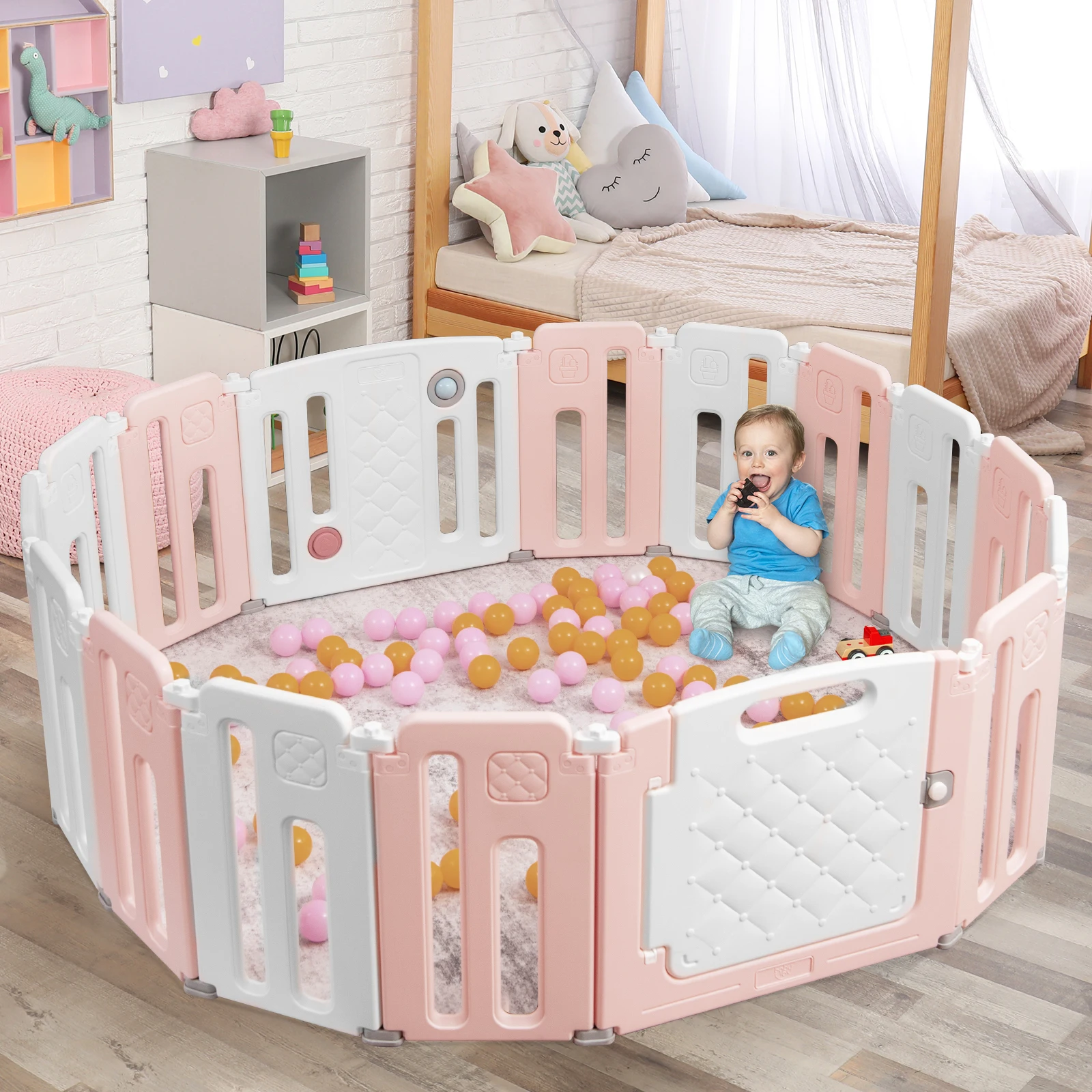 16 Panels Baby Safety Playpen Kids Safety Activity Play Center w/ Drawing Board 4