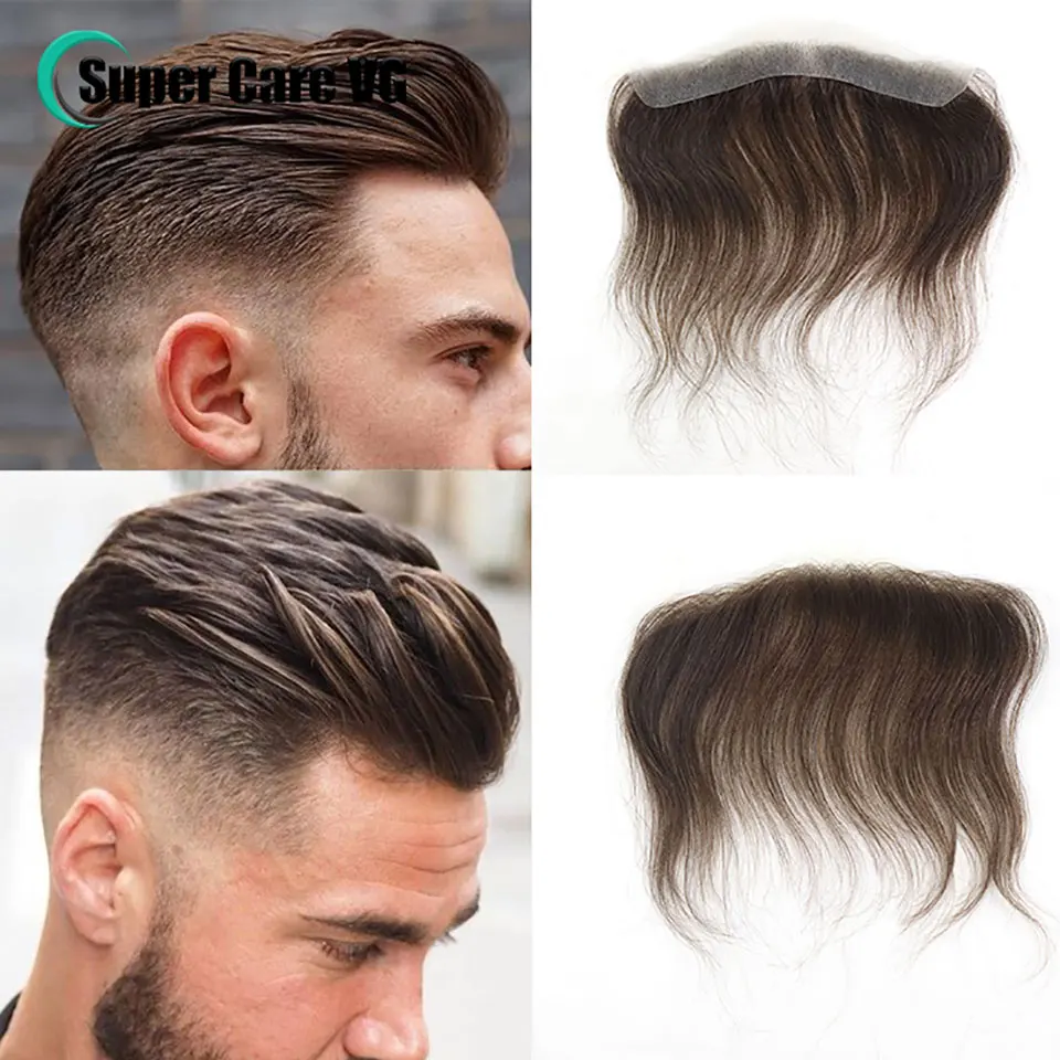 Men Toupee Forehead 0.06mm Ultra Thin Skin #4 Brown Front Hairline Patch Male Human Hair Wig Capillary Prosthesis Peruk Human Hair Toupee