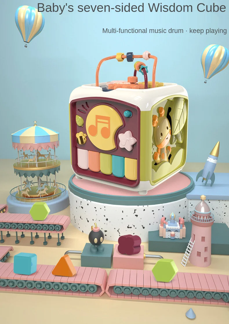 

Baby Multi-function Hand Beat Drum Music Toy Early Childhood Education Cube Shape Educational Toy Montessori