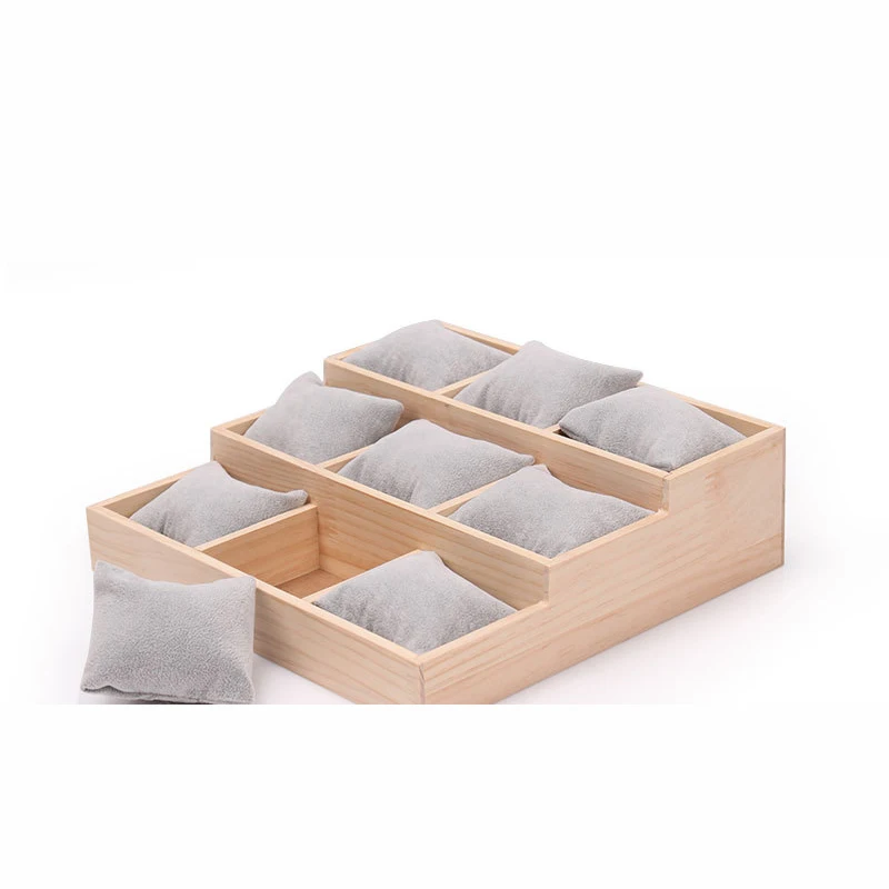 Solid Wood Three-Tiered Tray Bracelet Watch Necklace Pearl Bracelet Pillow Tray Jewelry Storage Rack