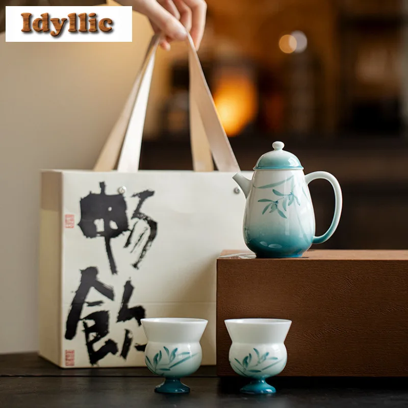 التدرج منحدر رسمت باليد طقم شاي الأوركيد مجموعة كا...