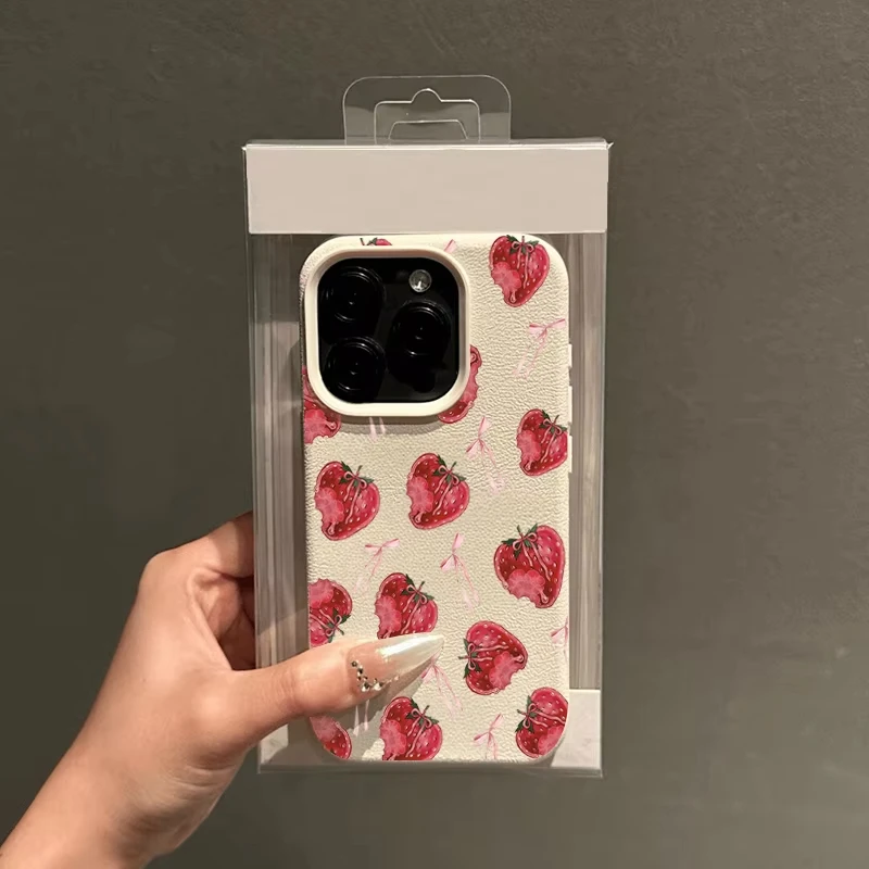 Sweet Pink Bow Strawberry Pattern Shockproof Soft Phone Case